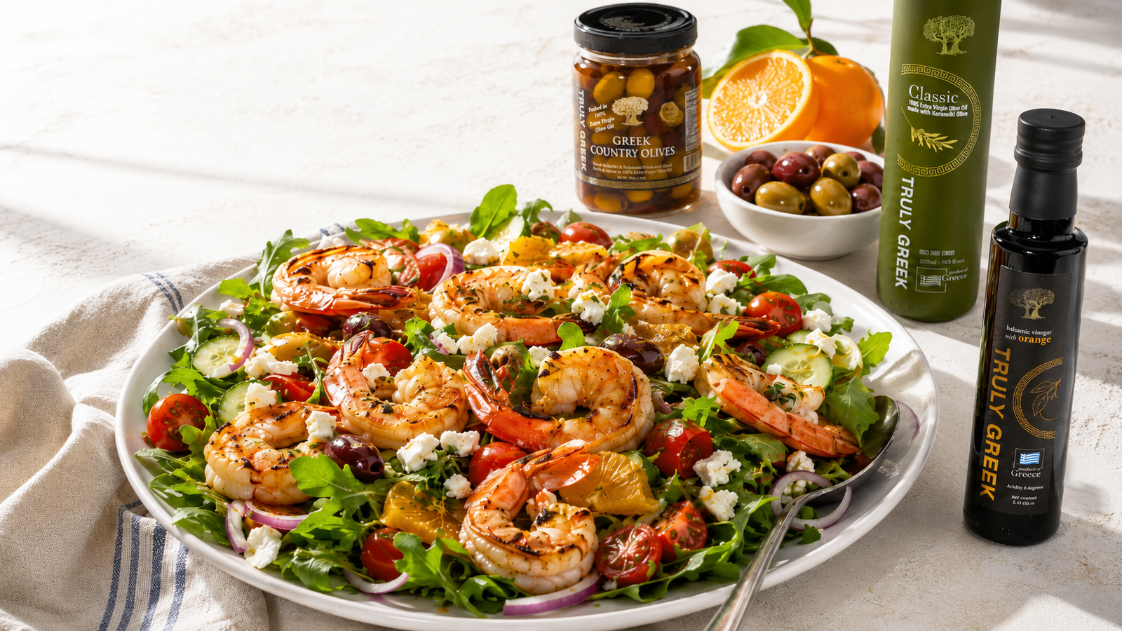 Mediterranean Orange Balsamic Grilled Shrimp Salad